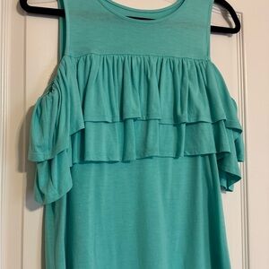 a.n.a Teal Ruffle Cold Shoulder Top